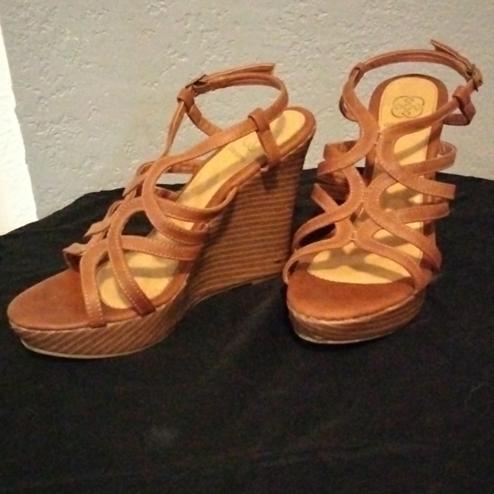 Brown high heel wedges